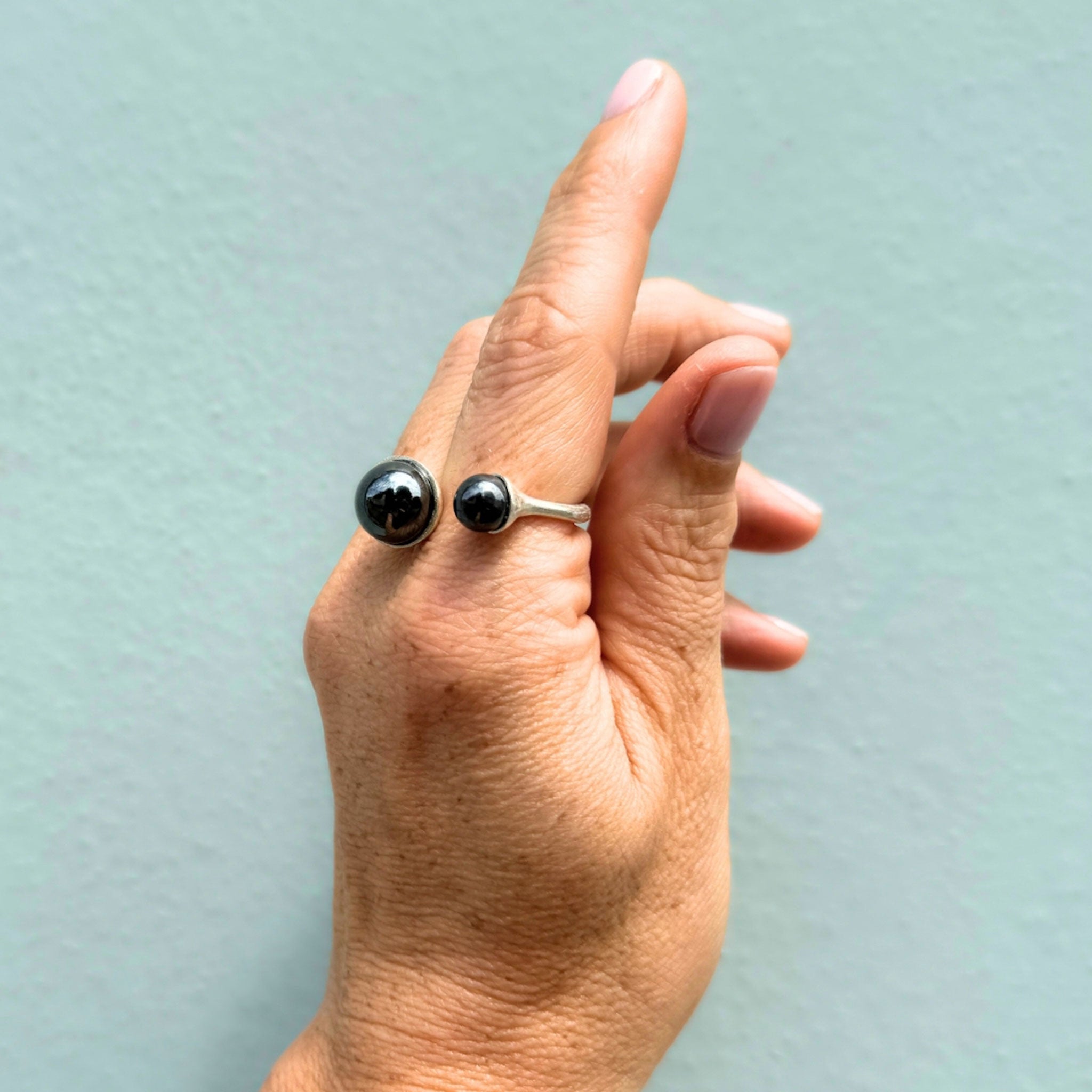 Haematite Duo Torque Ring in Sterling Silver